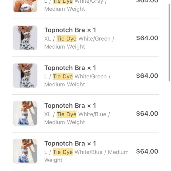 Top notch bra (XL) & peach booty leggings (M) in green/white tie die - Picture 9 of 9